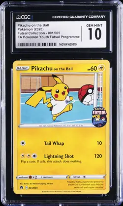 2020 POKEMON YOUTH FUTSAL PIKACHU ON THE BALL CGC 10 GEM MINT - Image 1