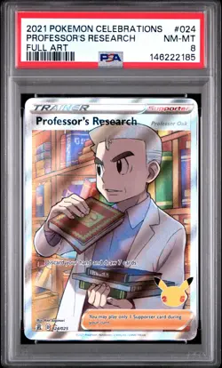 2021 POKEMON CELEBRATIONS #024 FULL ART/PROFESSOR'S RESEARCH PSA 8 - Image 1