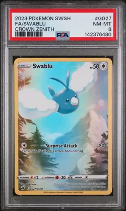 2023 POKEMON SWORD & SHIELD CROWN ZENITH #GG27 FULL ART/SWABLU PSA 8 - Image 1