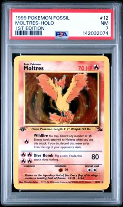 1999 POKEMON FOSSIL 1ST ED #12 MOLTRES-HOLO PSA 7 - Image 1
