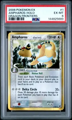 2006 POKEMON EX DRAGON FRONTIERS #1 AMPHAROS-HOLO PSA 6 - Image 1