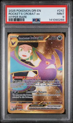 2025 POKEMON DRI EN-DESTINED RIVALS HYPER RARE TEAM ROCKET'S CROBAT EX PSA 9 - Image 1