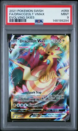 2021 POKEMON SWORD & SHIELD EVOLVING SKIES #059 FULL ART/DRACOZOLT VMAX PSA 9 - Image 1