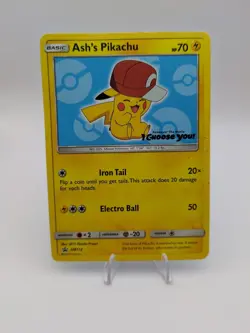 Ash’s Pikachu SM113 Ultra Rare Non Holo Exclusive Promo Pokemon Card - Image 1
