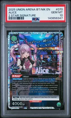 Alice SR** 2 Star UE14BT/NIK-1-070 Nikke Union Arena English PSA 10 POP 1 - Image 1
