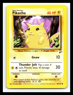 💥 PIKACHU Non Holo 2000 Pokemon Base Set 2 WOTC Vintage Card # 87/130 - Image 1