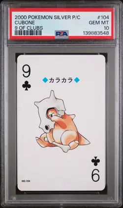2000 POKEMON SILVER VERSION PLAYING CARDS 9 OF CLUBS #104 CUBONE PSA 10 - Image 1