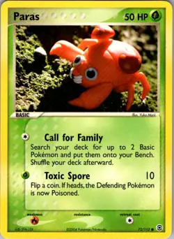 Paras - FireRed & LeafGreen - RG 72/112 - VINTAGE single MP to HP Pokemon Card - Image 1