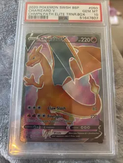 2020 Pokemon Charizard v Promo Card Champions Path SWSH050 PSA 10 - Image 1