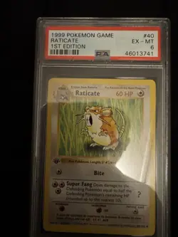 1999 Pokemon Raticate 1st Edition Shadowless Card 40/102 PSA 6 EX-MT - Image 1