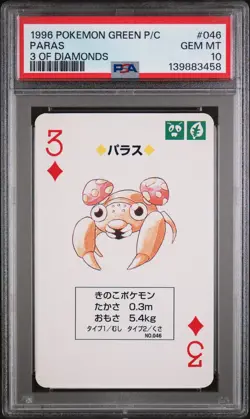 1996 POKEMON GREEN VERSION PLAYING CARDS 3 OF DIAMONDS #046 PARAS PSA 10 - Image 1