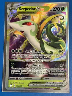 Serperior VSTAR 008/195 Holo Ultra Rare Pokemon Silver Tempest + Card Saver - Image 1