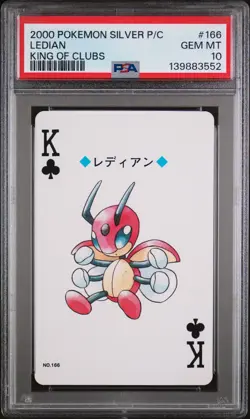 2000 POKEMON SILVER VERSION PLAYING CARDS KING OF CLUBS #166 LEDIAN PSA 10 - Image 1