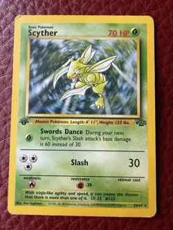 Scyther 1st Edition Jungle 26/64 Rare 1999 Pokemon TCG Card WOTC Vintage - Image 1