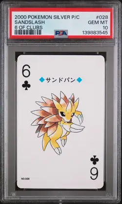 2000 POKEMON SILVER VERSION PLAYING CARDS 6 OF CLUBS #028 SANDSLASH PSA 10 - Image 1