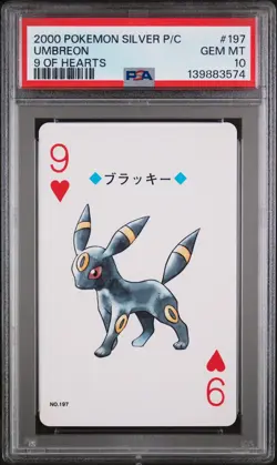 2000 POKEMON SILVER VERSION PLAYING CARDS 9 OF HEARTS #197 UMBREON PSA 10 - Image 1