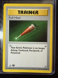 Pokemon TCG Base Set Shadowless Full Heal 1st Edition Uncommon Card 82/102 LP - Image 1