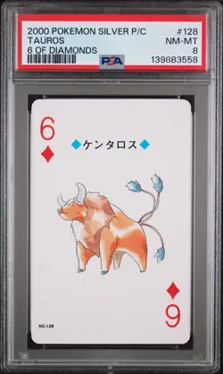 2000 POKEMON SILVER VERSION PLAYING CARDS 6 OF DIAMONDS #128 TAUROS PSA 8 - Image 1