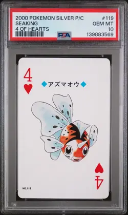 2000 POKEMON SILVER VERSION PLAYING CARDS 4 OF HEARTS #119 SEAKING PSA 10 - Image 1