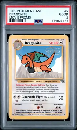 1999 POKEMON GAME MOVIE MOVIE PROMO #5 DRAGONITE PSA 2 - Image 1