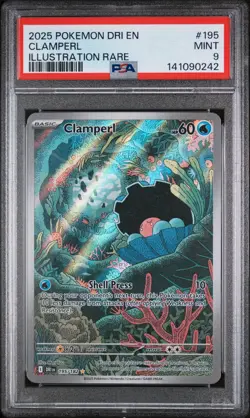 2025 POKEMON DRI EN-DESTINED RIVALS ILLUSTRATION RARE #195 CLAMPERL PSA 9 - Image 1