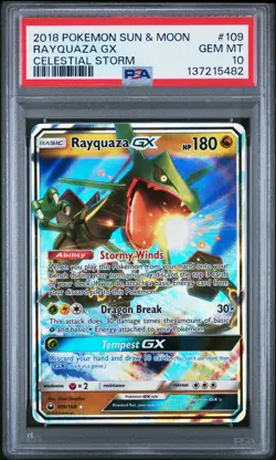 2018 POKEMON SUN & MOON CELESTIAL STORM #109 RAYQUAZA GX PSA 10 - Image 1