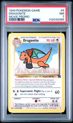 1999 POKEMON GAME MOVIE MOVIE PROMO #5 DRAGONITE PSA 7 - Image 1