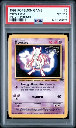 1999 POKEMON GAME MOVIE MOVIE PROMO #3 MEWTWO PSA 8 - Image 1