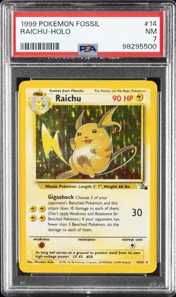 1999 POKEMON FOSSIL #14 RAICHU-HOLO PSA 7 - Image 1