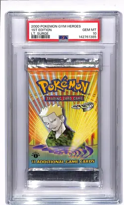 2000 Pokemon Gym Heroes 1st Edition Lt. Surge Factory Sealed Pack PSA 10 GEM - Image 1
