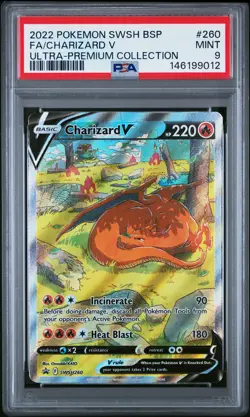 2022 POKEMON SWSH BLACK STAR PROMO #260 FULL ART/CHARIZARD V PSA 9 - Image 1