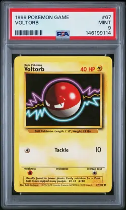 1999 POKEMON BASE SET UNLIMITED #67 VOLTORB PSA 9 - Image 1