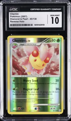 2007 POKEMON DIAMOND & PEARL REVERSE HOLO #45/130 CHERRIM CGC 10 GEM MINT - Image 1