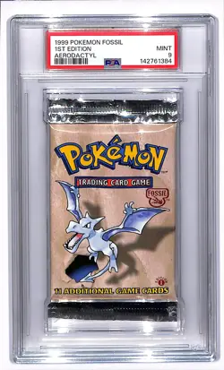 1999 Pokemon Fossil 1st Edition Aerodactyl Factory Sealed Pack PSA 9 MINT - Image 1
