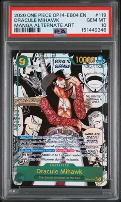 2026 ONE PIECE MANGA ALTERNATE ART OP14-EB04-119 DRACULE MIHAWK PSA 10 - Image 1