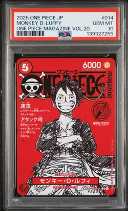 2025 ONE PIECE JPN PROMOS ONE PIECE MAGAZINE VOL.20 #014 MONKEY D. LUFFY PSA 10 - Image 1