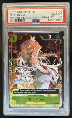 2025 One Piece Offline Regional S1 Finalist Nico Olivia #OP09-106 PSA 10 - Image 1