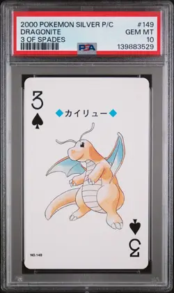 2000 POKEMON SILVER VERSION PLAYING CARDS 3 OF SPADES #149 DRAGONITE PSA 10 - Image 1