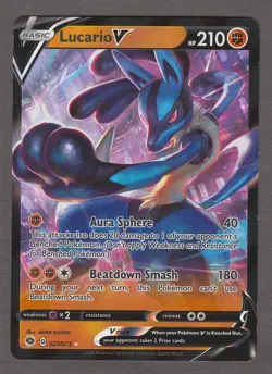 Lucario V 027/073 Ultra Rare Pokemon Champion's Path NM Holo Fighting V Card - Image 1