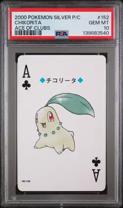2000 POKEMON SILVER VERSION PLAYING CARDS ACE OF CLUBS #152 CHIKORITA PSA 10 - Image 1