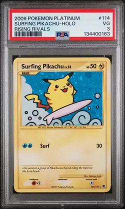 2009 Pokemon Platinum Rising Rivals Surfing Pikachu Holo Secret Rare #114 PSA - Image 1
