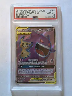 PSA 10 Pokemon Gengar & Mimikyu GX Full Art Ultra Rare TAG TEAM 164/181 Team Up - Image 1