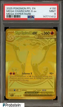 2025 Pokemon PFL En Mga Hyper Rare #130 Mega Charizard X Ex PSA 9 MINT - Image 1