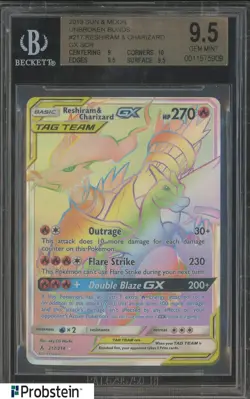 2019 Pokemon Sun & Moon Unbroken Bonds #217 Reshiram & Charizard Gx SCR BGS 9.5 - Image 1