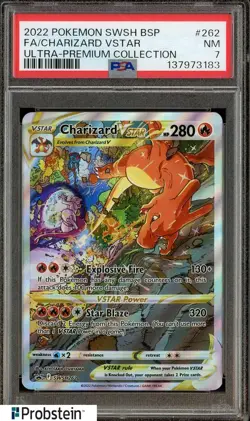2022 Pokemon SWSH BSP Ultra Premium Collection #262 FA Charizard VSTAR PSA 7 - Image 1