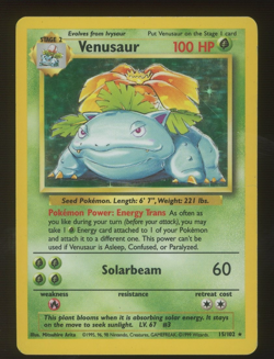 Base Holo Vintage Pokemon TCG Venusaur 15/102 Base Set Holo Rare 1999 - Image 1
