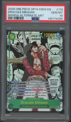 2026 One Piece Manga Alternate Art #119 Dracule Mihawk Gem Mint PSA 10 - Image 1