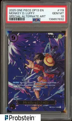 2025 One Piece OP13 EN Special Alternate Art #119 Monkey D. Luffy PSA 10 - Image 1