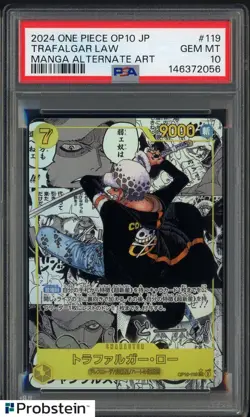 2024 One Piece OP10 Japanese #119 Trafalgar Law Manga Alternate Art PSA 10 - Image 1