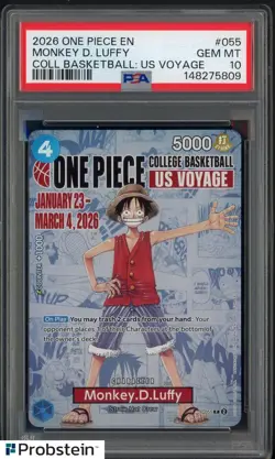2026 One Piece EN College Basketball US Voyage #055 Monkey D Luffy PSA 10 - Image 1